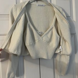 Reformation Knot Crop Tank and Sweater Set Cream | S